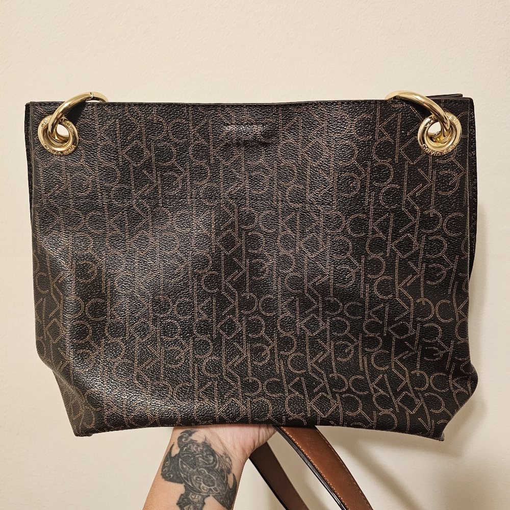 Brown Leather Calvin Klein Monogram Shoulder bag
